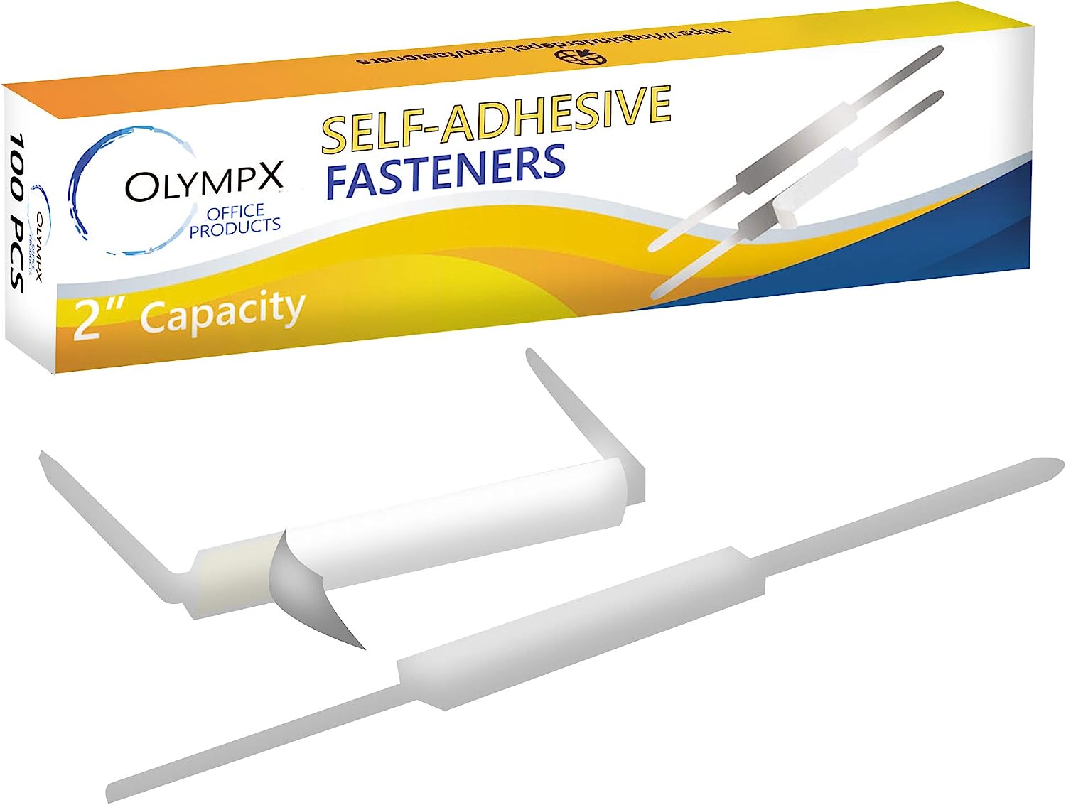 230527223409938_1 OLYMPX 100 Pcs of 2” Capacity Economy Self Adhesive Prong Paper Fastener Bases, 2.75 Inch Center for Paper File Clip Folder Accessories, 100 per Box - Image 1